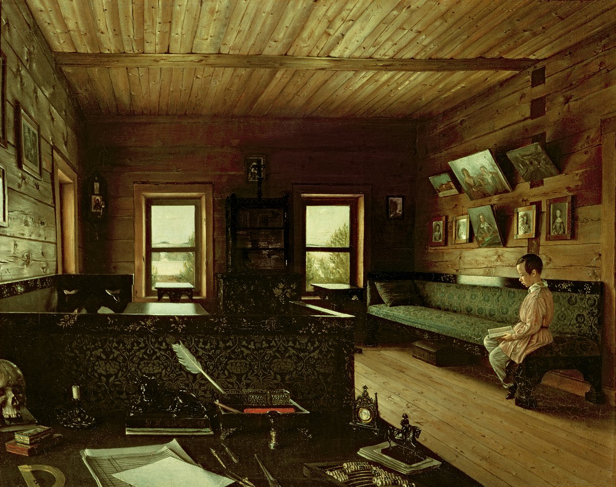 El Estudio en la Casa de Nikolai Milyukov en Ostrovky, 1844 de Grigori Vasilievich Soroka