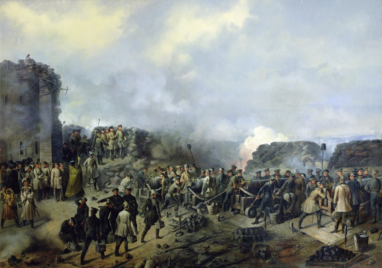 La batalla franco-rusa en Malakhov Kurgan en 1855, 1856 de Grigory Shukayev