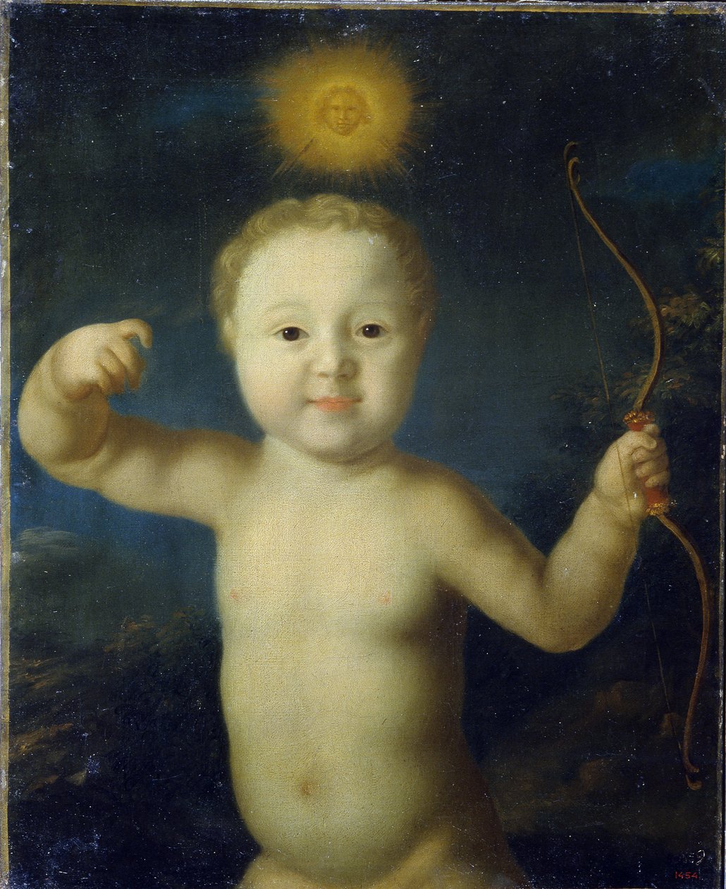 Retrato del zarevich Alexis Petrovich de Rusia (1690-1718). (Retrato del Zarevich Alexei Petrovich de Rusia). Representa al bebé en Eros, desnudo sosteniendo su arco y coronado por un sol en medio de la noche. Pintura de Grigori Dmitrievich Molchanov (circ de Grigory Dmitriev Molchanov