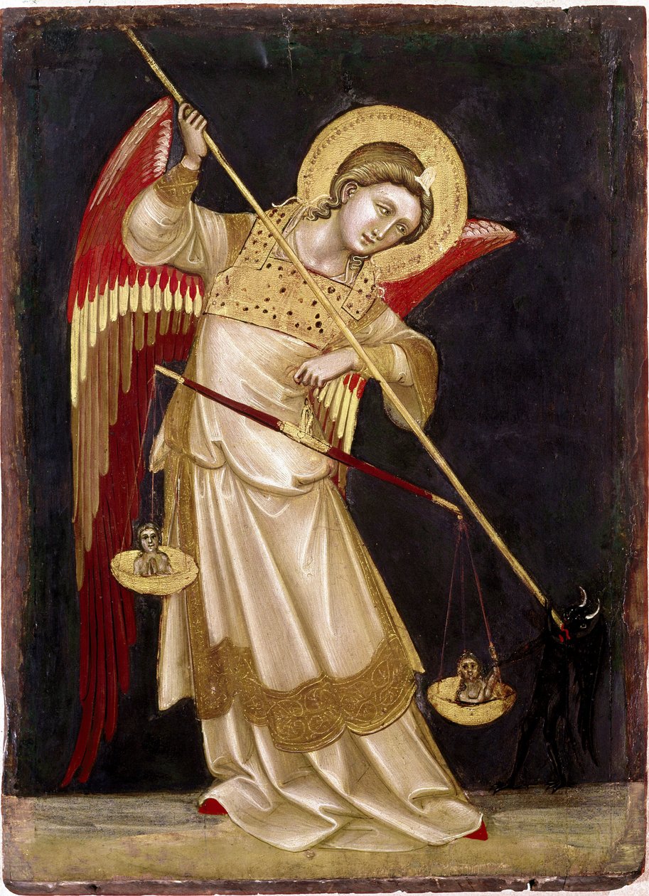 Ángel pesando un alma en una balanza de Guariento di Arpo