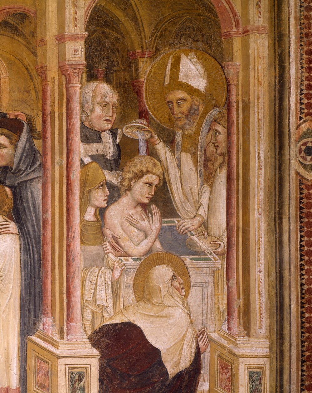 Bautismo de San Agustín, por Guariento, fresco de Guariento di Arpo