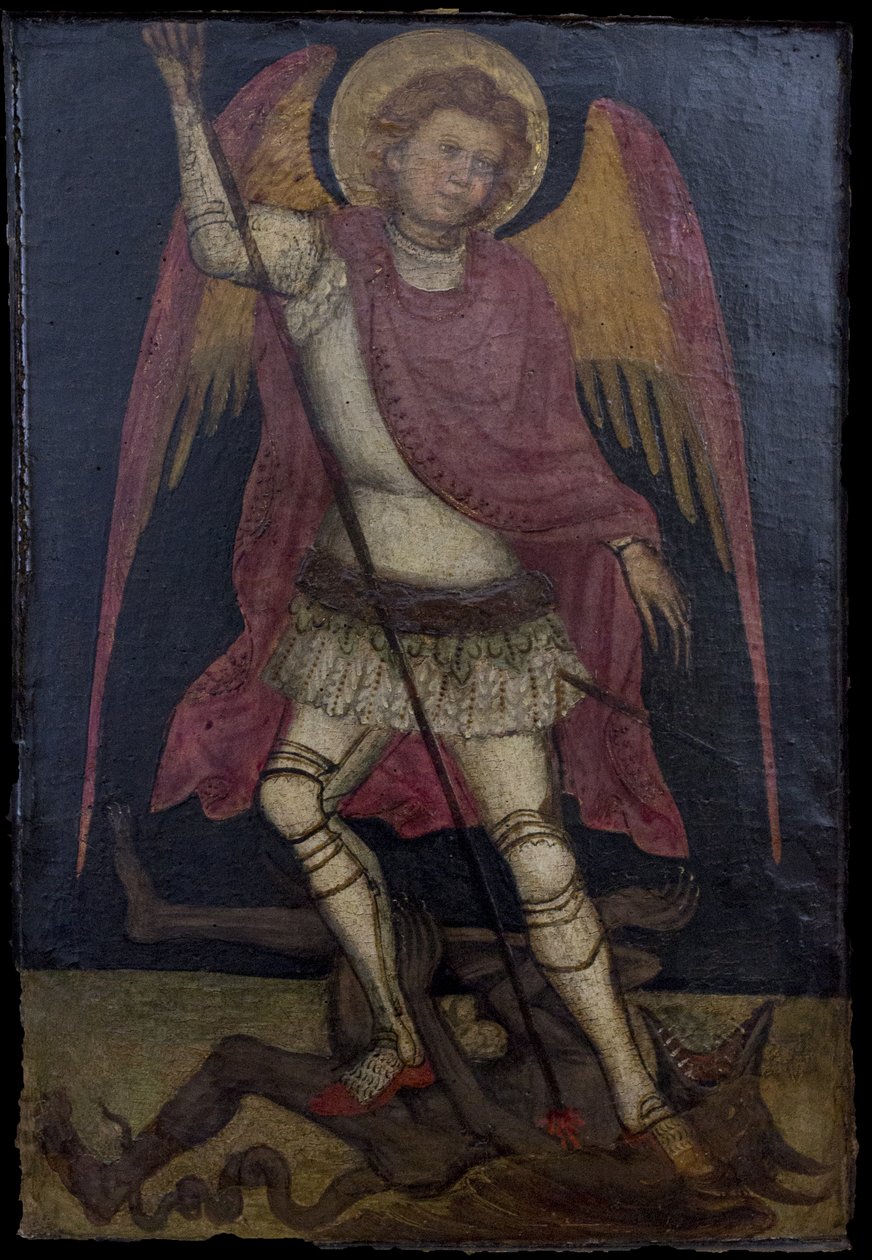 San Miguel Arcángel lucha contra Satán. de Guariento di Arpo