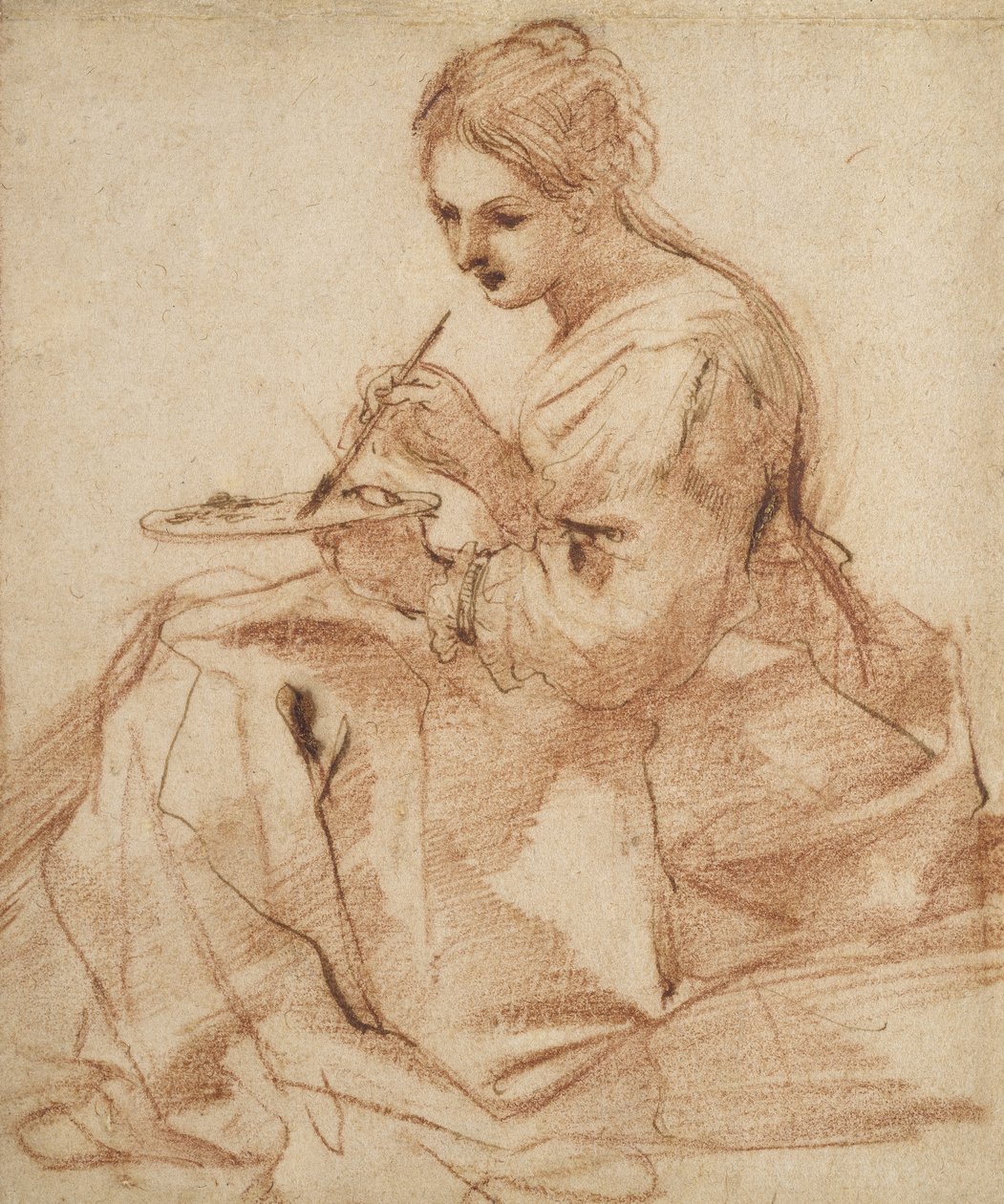 Una mujer pintando (Una alegoría de la pintura), c.1618 de Giovanni Francesco Barbieri