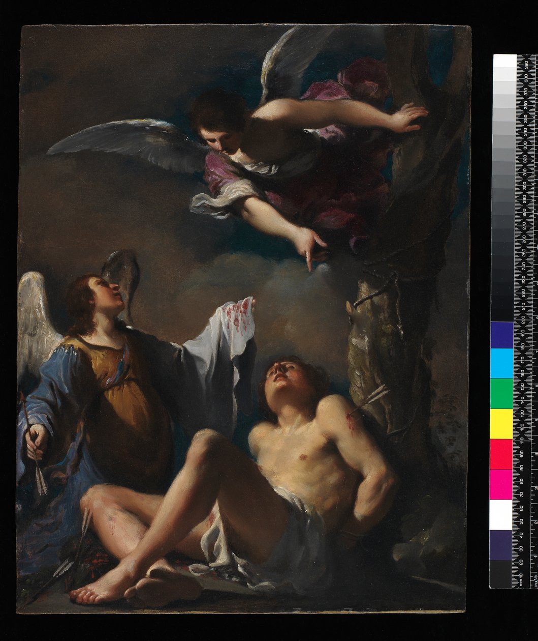 San Sebastián socorrido por dos ángeles, 1617 de Giovanni Francesco Barbieri