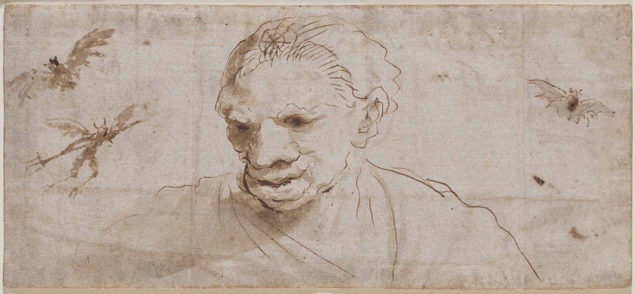 Una bruja, dos murciélagos y un demonio en vuelo, principios del siglo XVII de Giovanni Francesco Barbieri