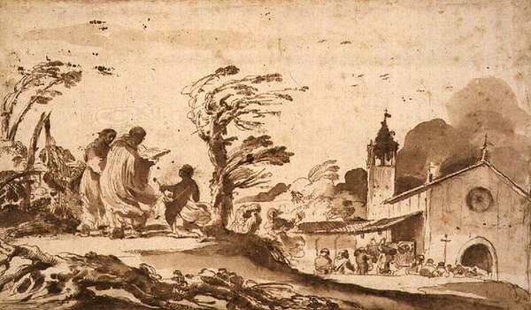 Paisaje con una Procesión Fúnebre de Guercino