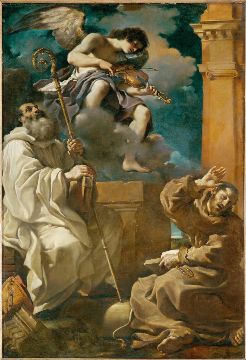 San Francisco en éxtasis y San Benito con un ángel ... de Guercino (1591-1666)