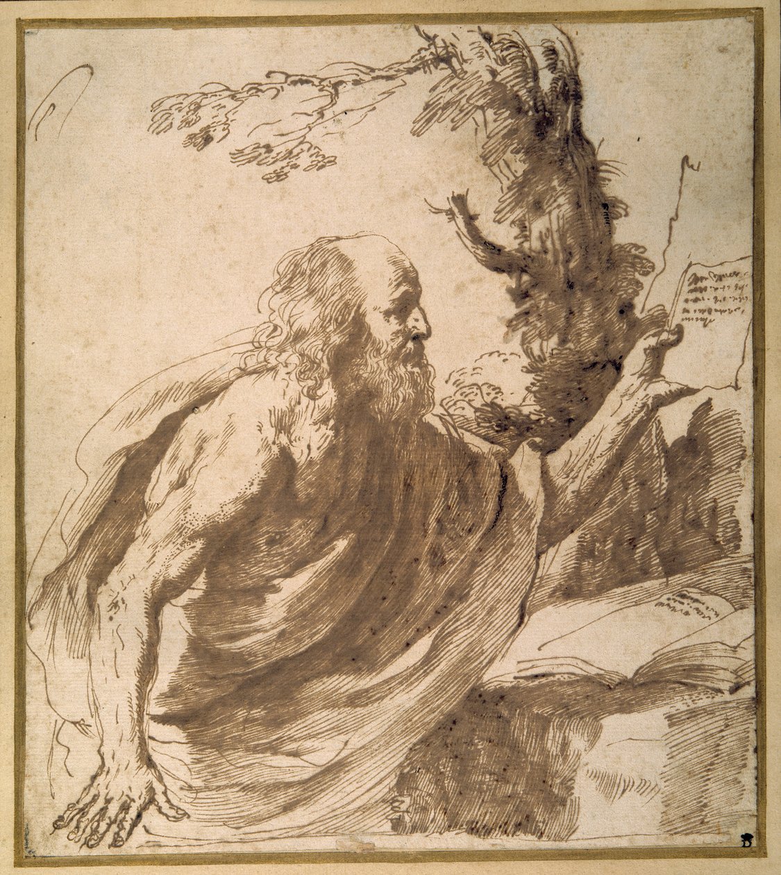 Un santo leyendo en el desierto de Guercino