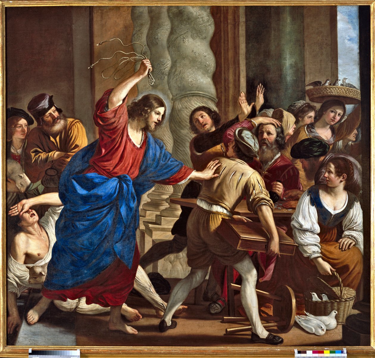 Cristo expulsando a los mercaderes del templo. Pintura de Giovanni Francesco Barbieri, conocido como Il Guercino (El Guercino) (1591-1666) de Guercino