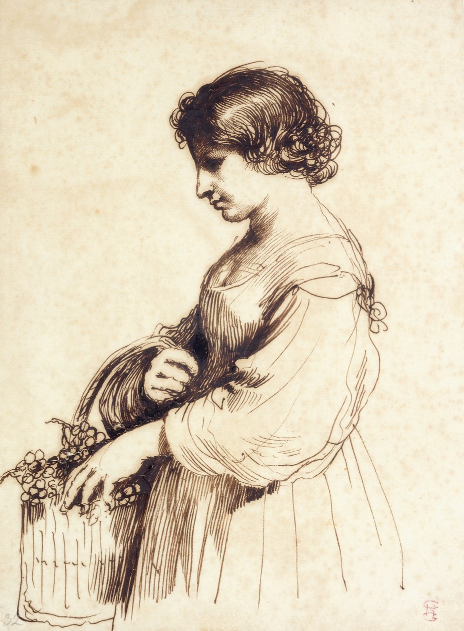 Una joven sosteniendo una canasta de frutas de Guercino