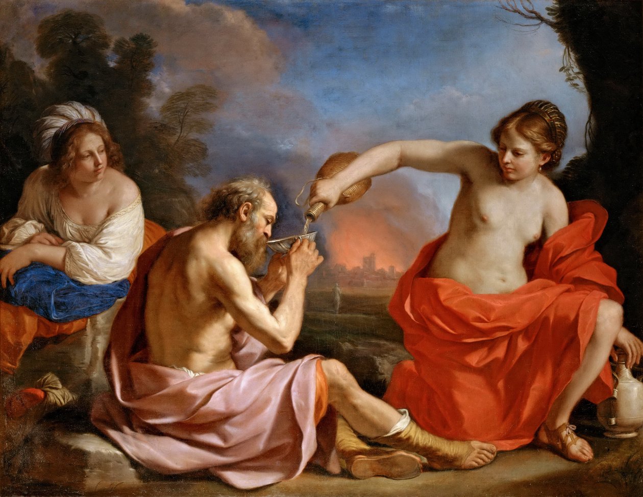 En francés:  Loth et ses filles Lot y sus hijas de Guercino