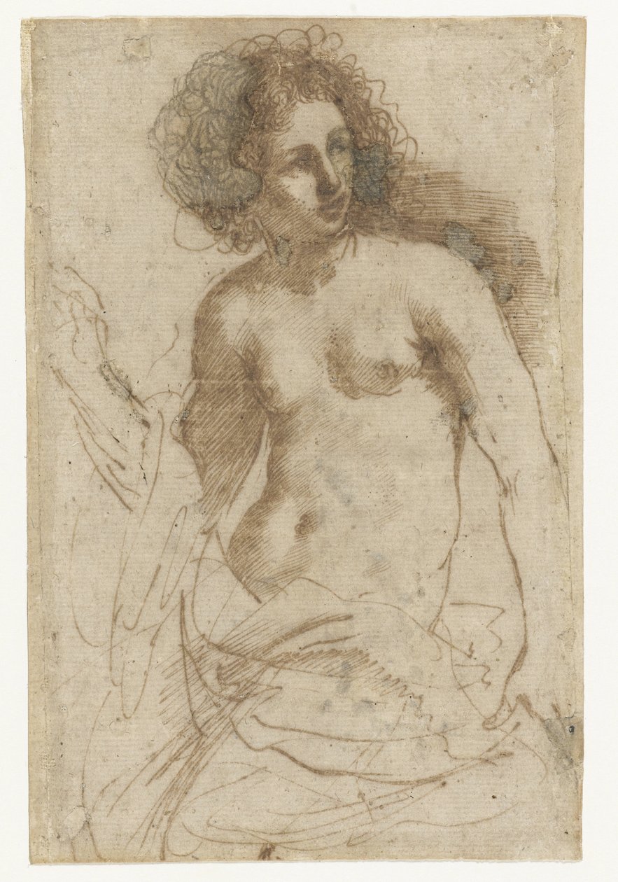 Mujer semidesnuda de pie de Guercino