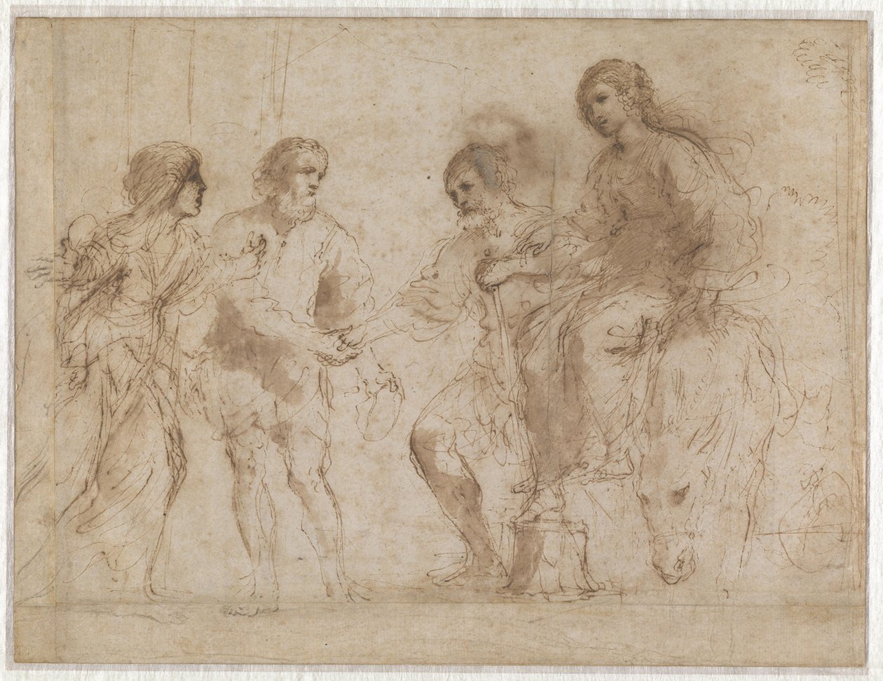 Encuentro de María y José frente a la casa de Isabel y Zacarías (anverso) María e Isabel al pie de una escalera (reverso) de Guercino