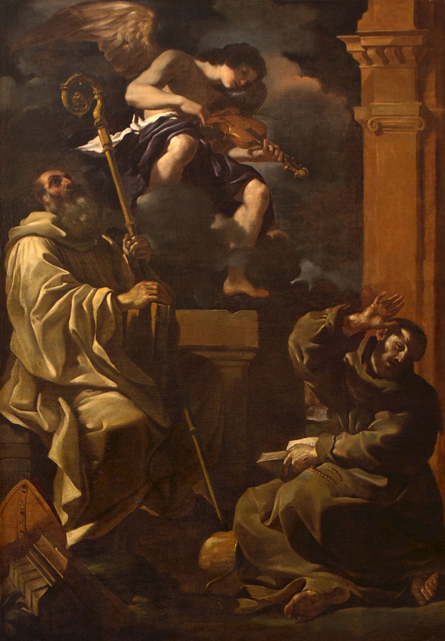 San Benito y San Francisco Escuchando a un Ángel Músico de Guercino