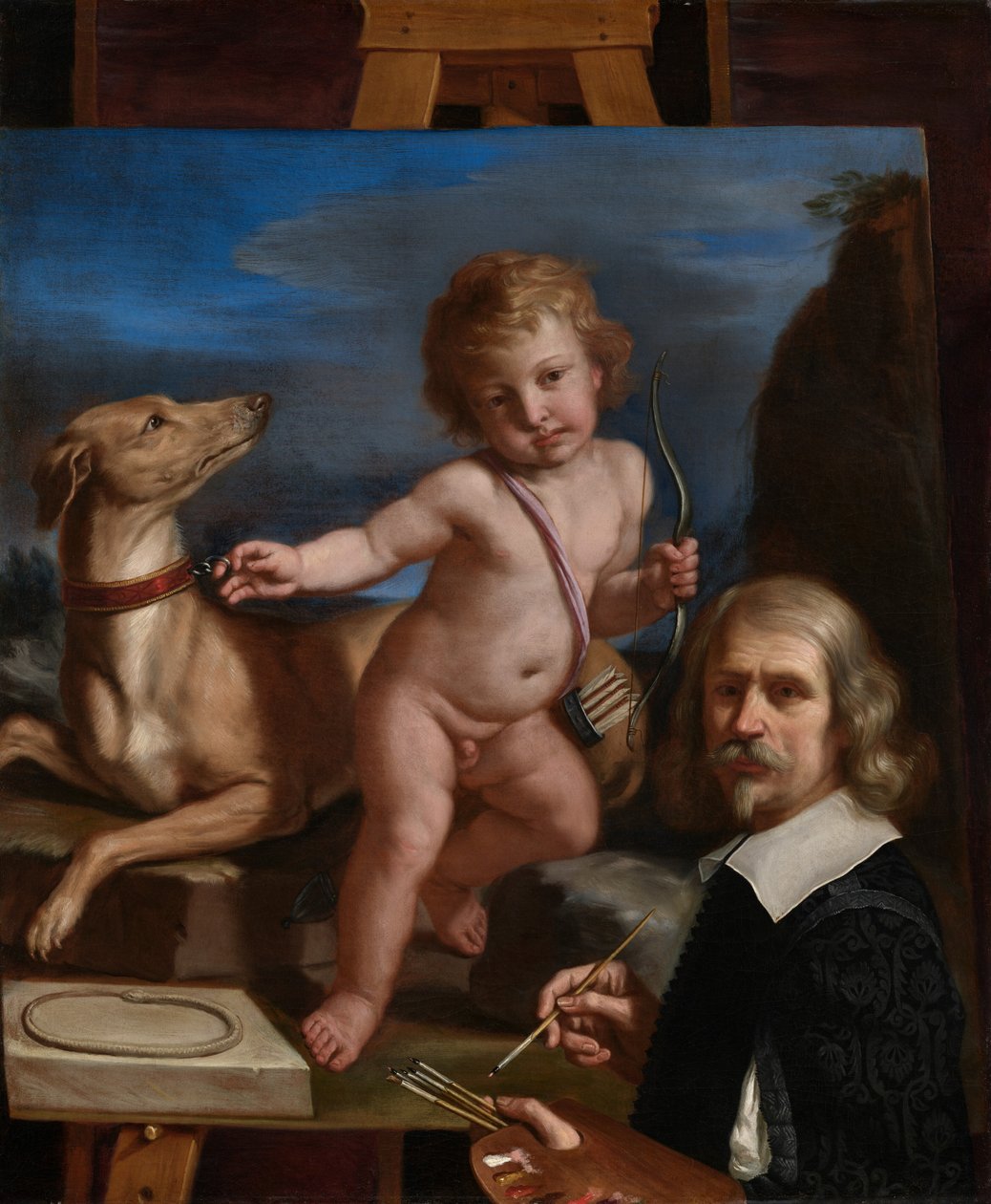Autorretrato ante un cuadro de «Amor Fedele» de Guercino