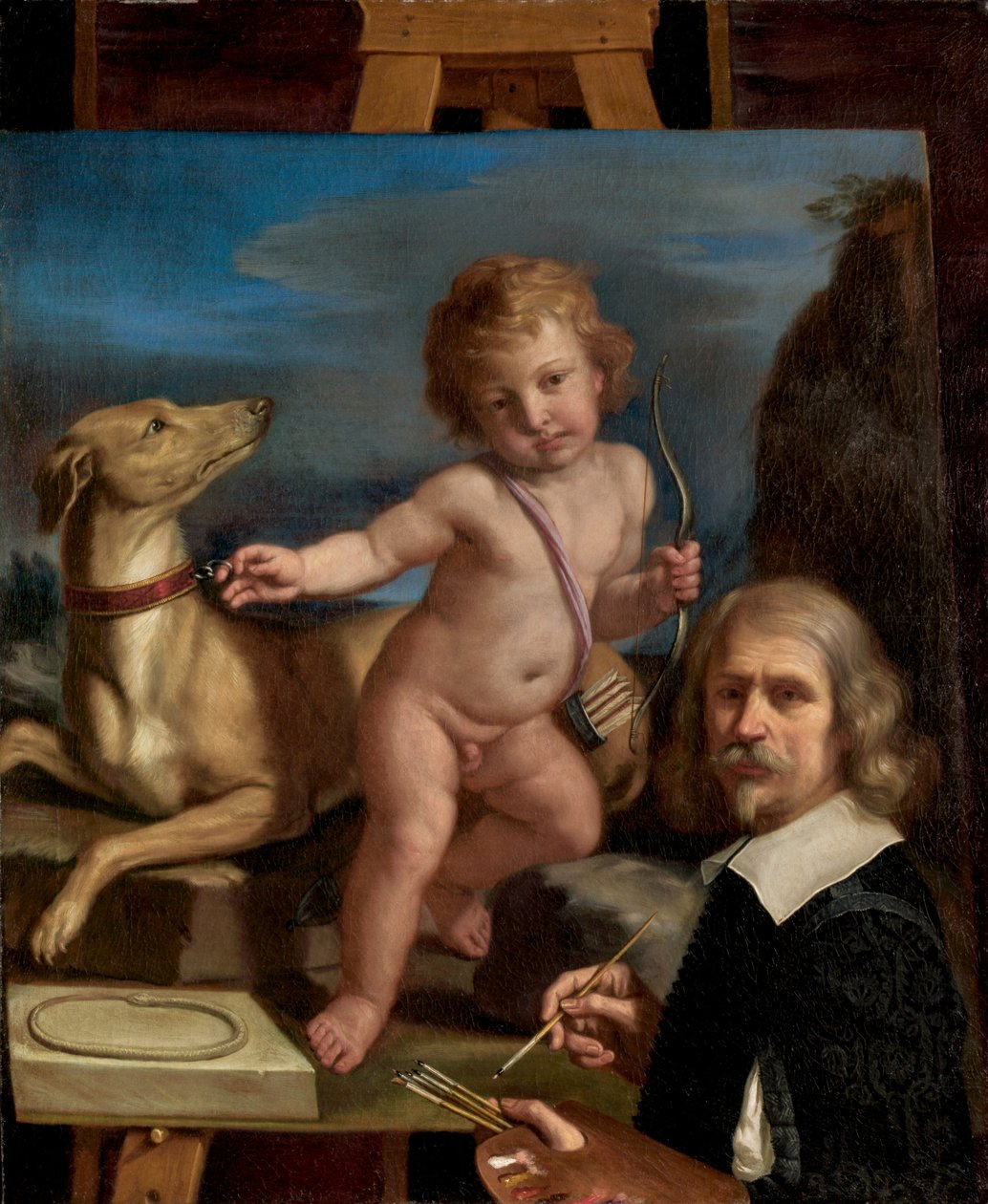 Autorretrato ante una pintura de Amor Fedele, 1655 de Guercino