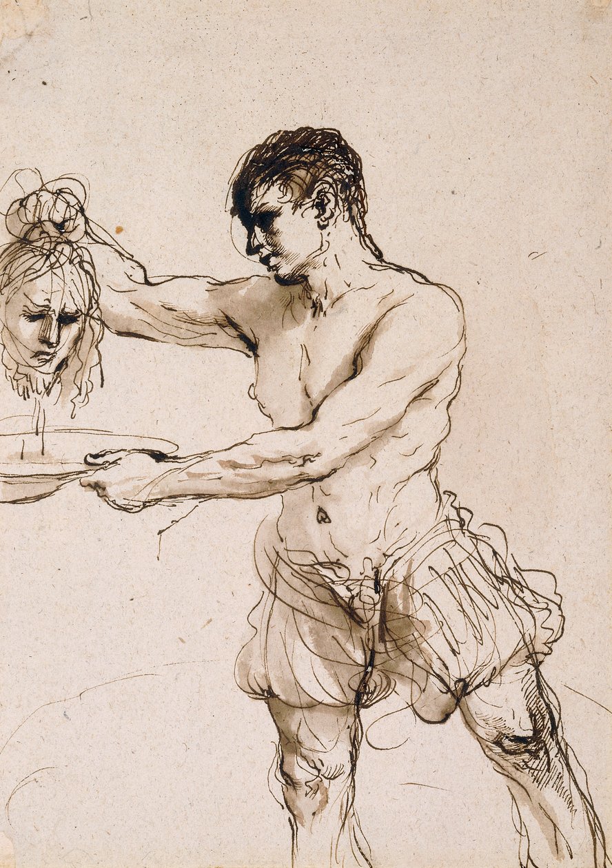 El verdugo sosteniendo la cabeza de San Juan Bautista, c.1637 de Guercino