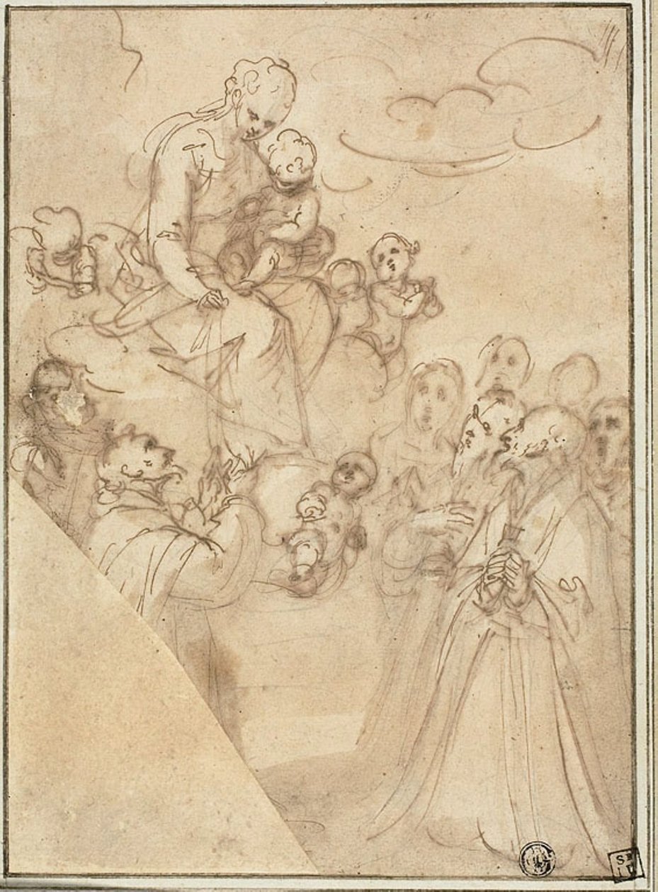 Madonna del Rosario, con Domingo y otros santos de Guglielmo Caccia