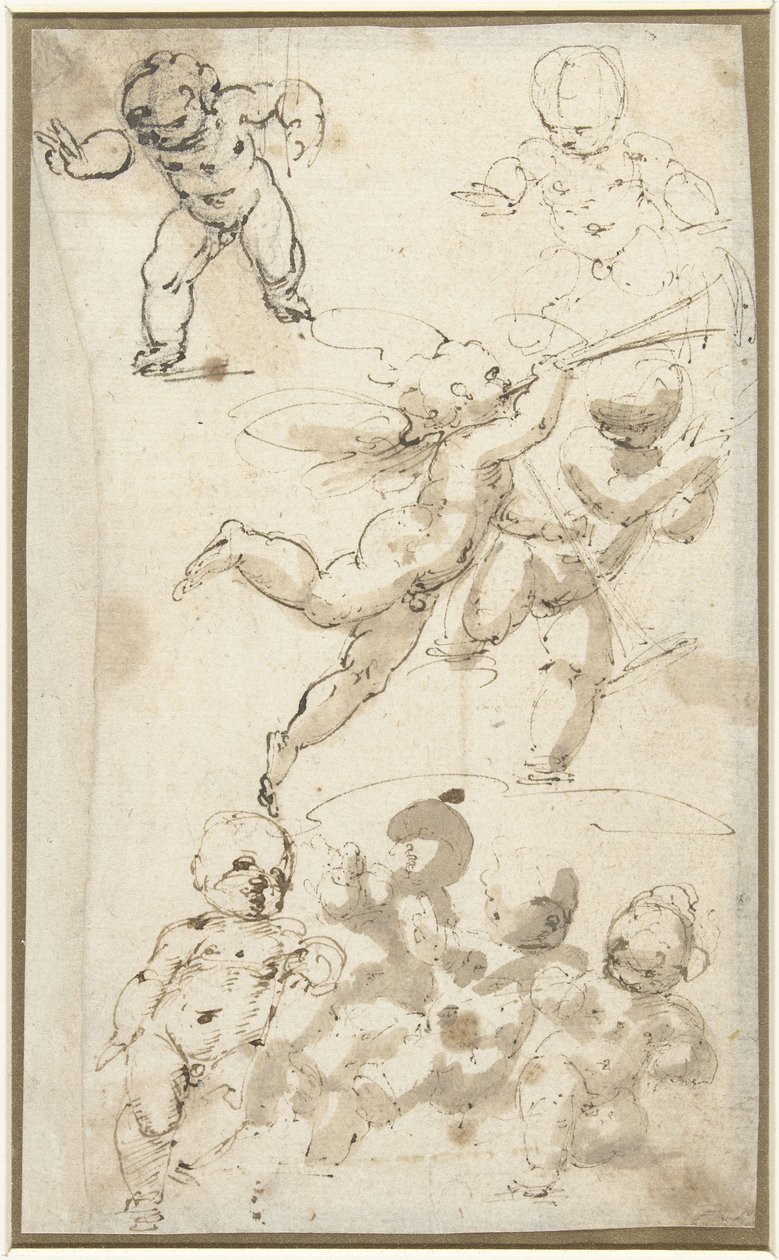 Putti y un ángel flotante de Guglielmo Caccia