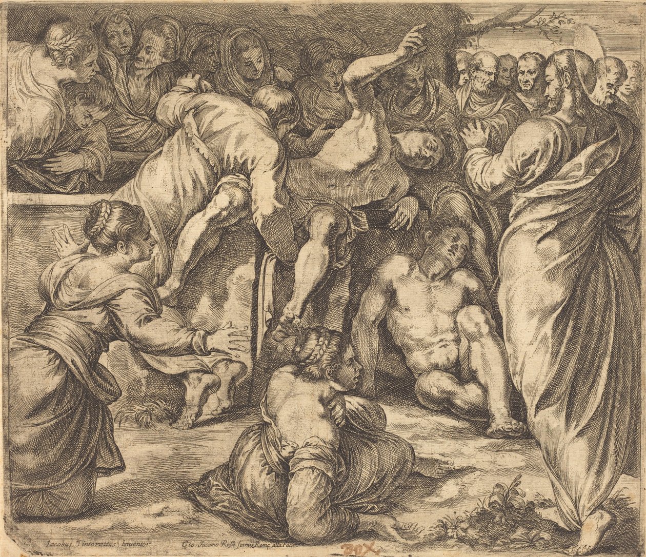 La resurrección de Lázaro de Guglielmo Cortese after Tintoretto