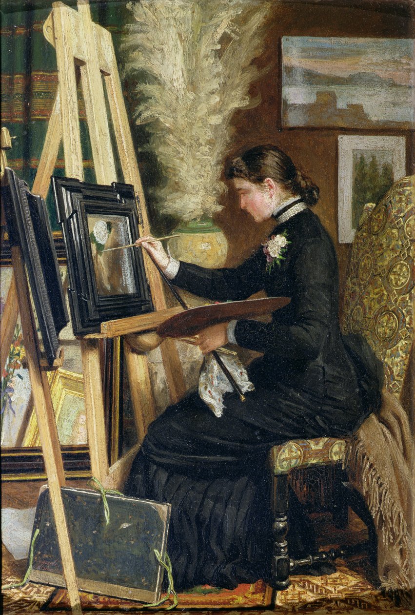Retrato de Josephine Gillow pintando en un caballete, 1880 de Guido Guidi