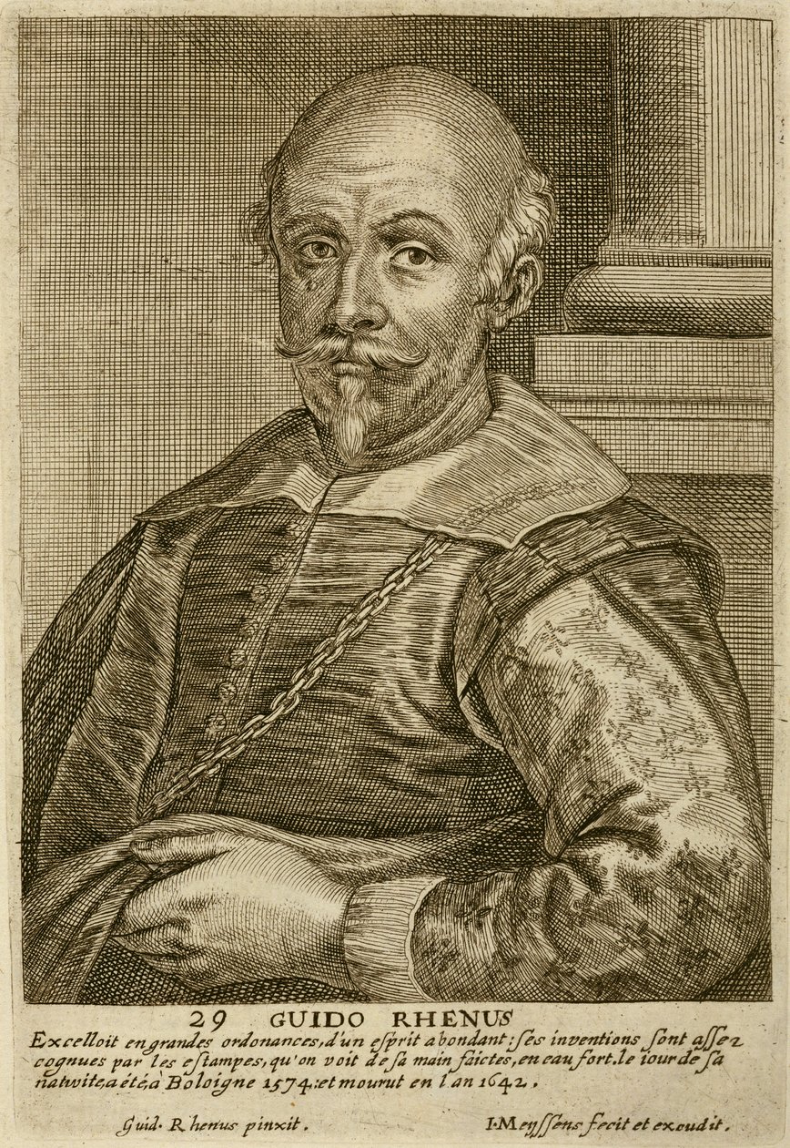 Autorretrato, placa 29 de una serie de retratos de artistas, grabado por Joannes Meyssens de Guido Reni