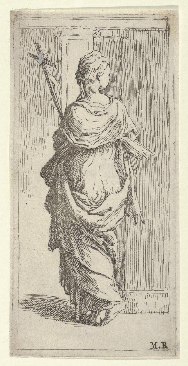 Chica llevando un crucifijo y avanzando hacia un pilar, vista desde atrás, ca. 1590-1600 de Guido Reni