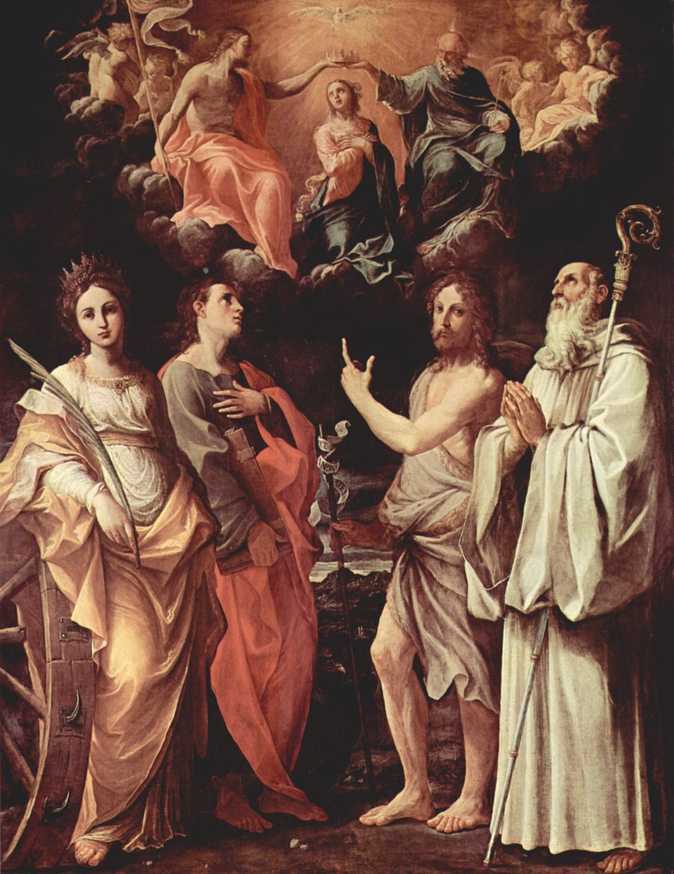 Italiano: Coronación de la Virgen con los santos Juan Evangelista, Juan Bautista, Bernardo y Catalina de Alejandría de Guido Reni