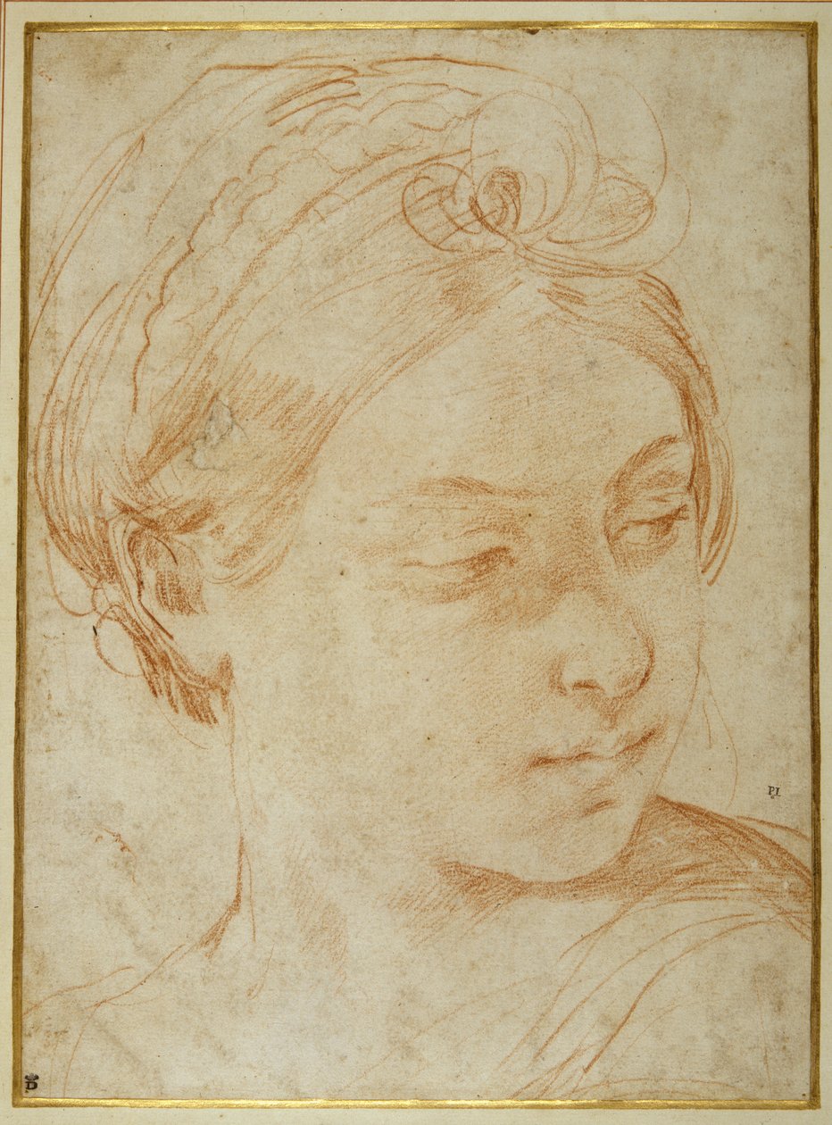 Cabeza de una joven, girada para mirar sobre su hombro izquierdo de Guido Reni