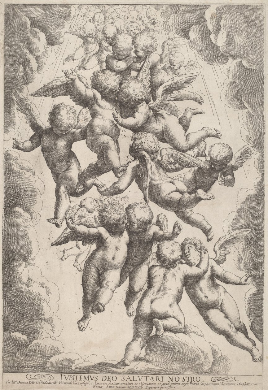 Ángeles en gloria de Guido Reni, after Luca Cambiaso