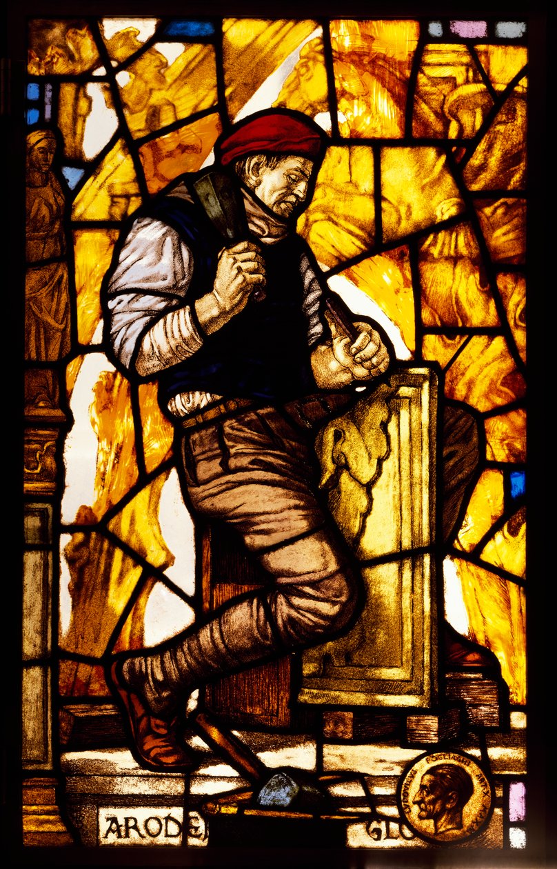 Panel de una ventana que representa a un cantero de Guido Zuccaro