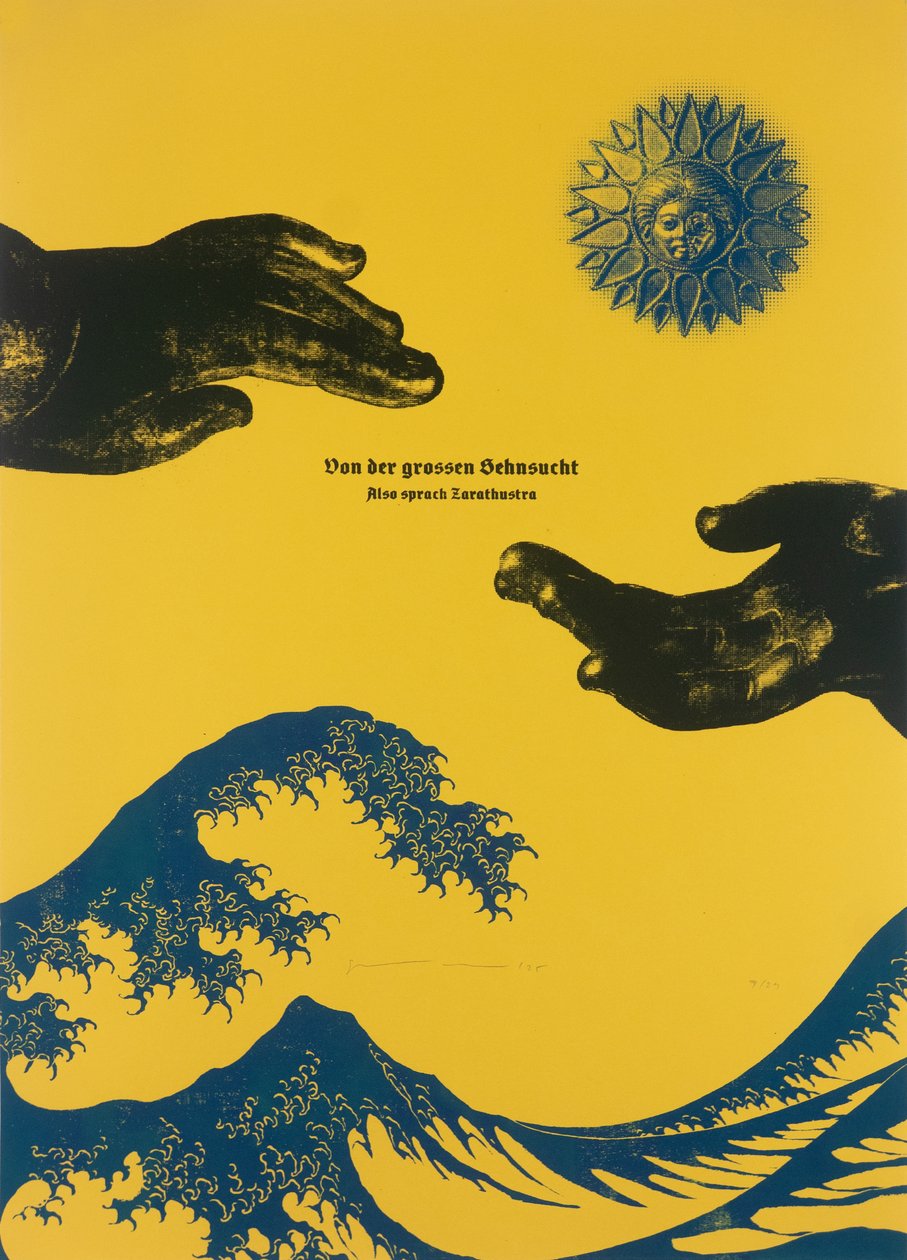 Sobre el gran anhelo, Así habló Zaratustra, 2025 (xilografía y serigrafía) de Guilherme Pontes