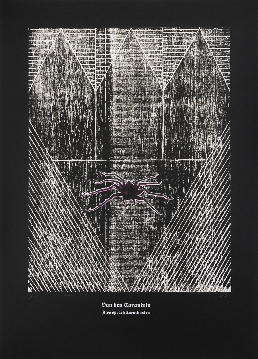 Sobre la tarántula, Así habló Zaratustra, 2024 (xilografía y serigrafía) de Guilherme Pontes