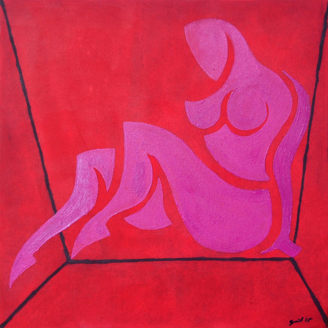 Estudio para Figura en espacio cúbico, 2015 (óleo sobre lienzo) de Guilherme Pontes
