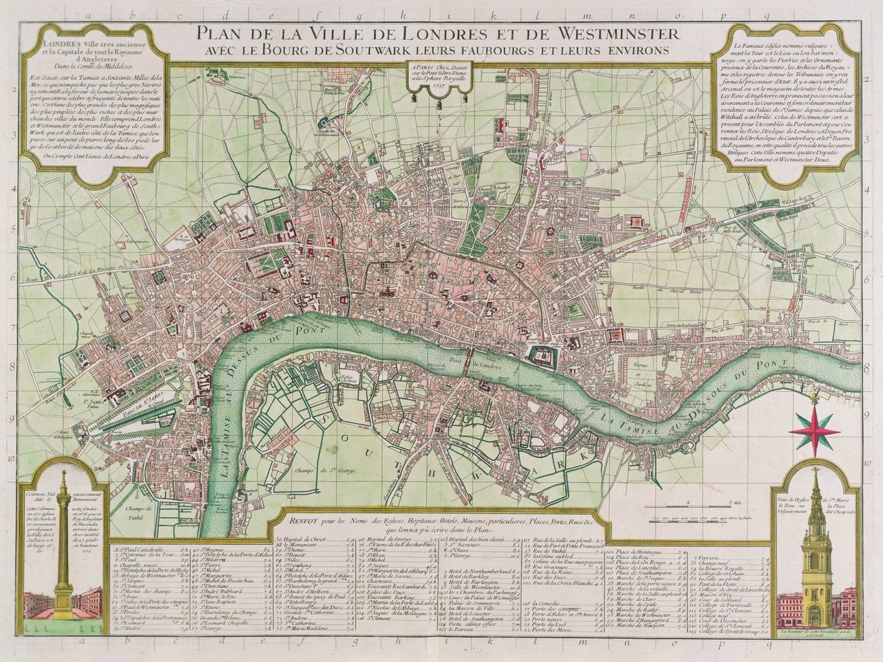 Plano de las ciudades de Londres y Westminster, 1727 de Guillaume Danet