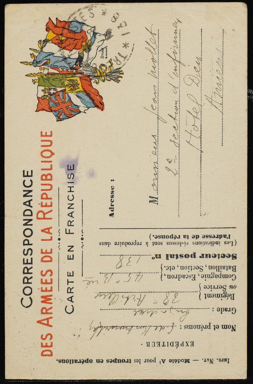 Tarjeta postal autógrafa a Jean Mollet, 31 de julio de 1915 de Guillaume Apollinaire