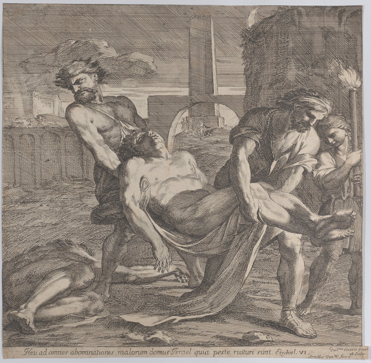 Abdón y Senén llevando a los mártires cristianos tempranos para su entierro, 1650-60 de Guillaume Courtois