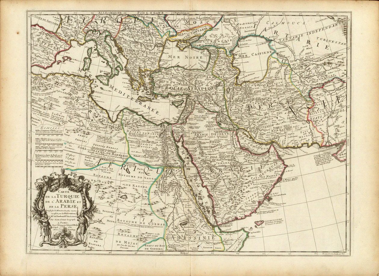 Mapa de 1701 de Guillaume Delisle de los Imperios Otomano y Persa (recortado) de Guillaume Delisle
