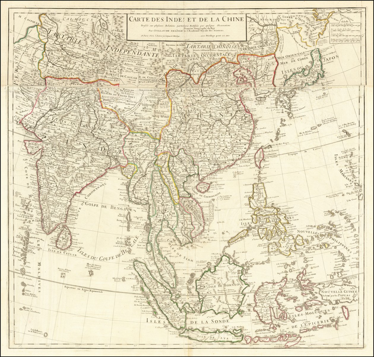 Mapa de 1705 - Mapa de la India y China de Guillaume Delisle