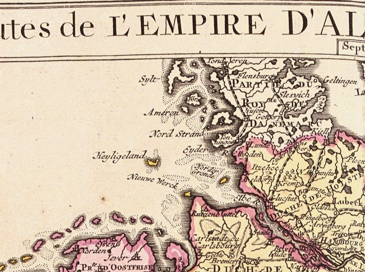 Detalle de Heligoland de un mapa del Imperio Alemán, 1730 de Guillaume Delisle