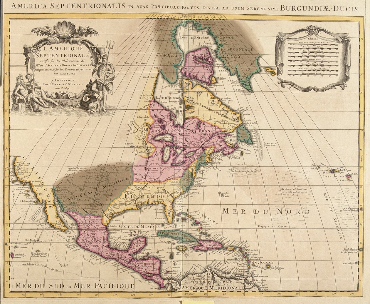 Este de Canadá, este de Estados Unidos, México, Guatemala, El Salvador, Belice, Honduras, Nicaragua, Costa Rica, Panamá, Antigua y Barbuda, Bahamas, Barbados, Cuba, Dominica, Jamaica, Granada, Haití, República Dominicana, San Cristóbal y Nieves, Santa Lucí de Guillaume Delisle