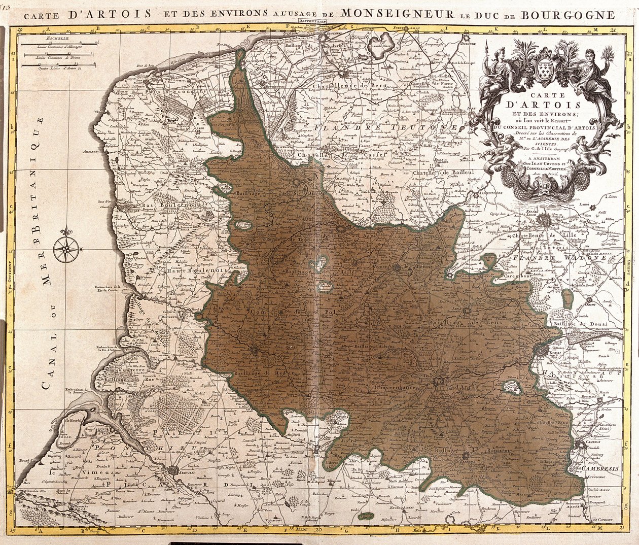 Mapa de Artois (Pas de Calais, Francia) (grabado) de Guillaume Delisle