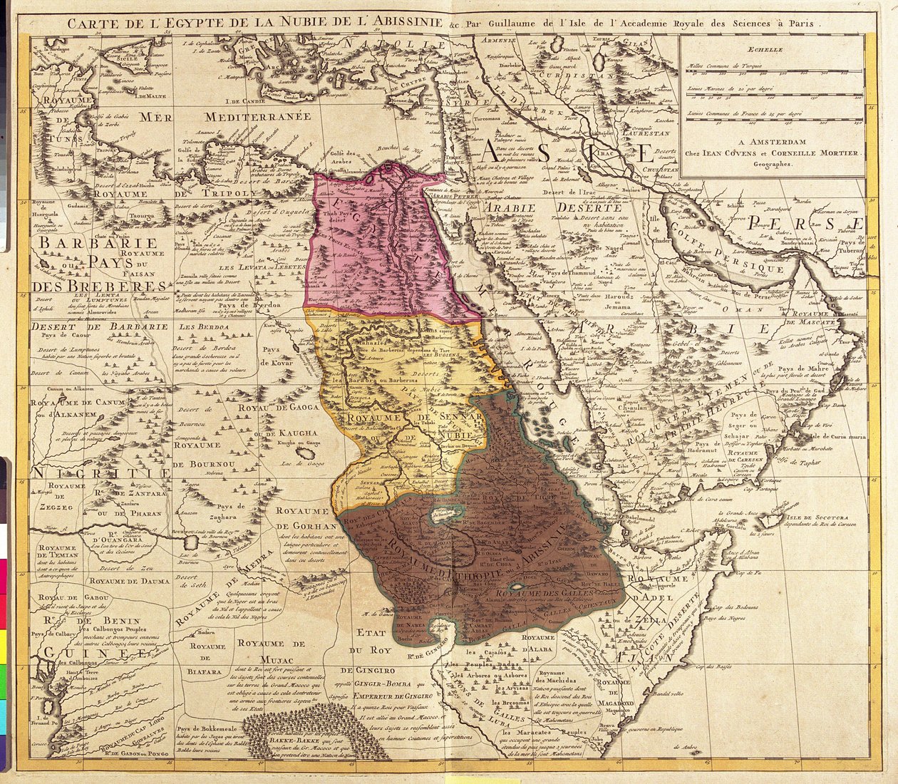 Mapa de Egipto, Nubia (Sudán) y Abisinia (Etiopía) (grabado) de Guillaume Delisle