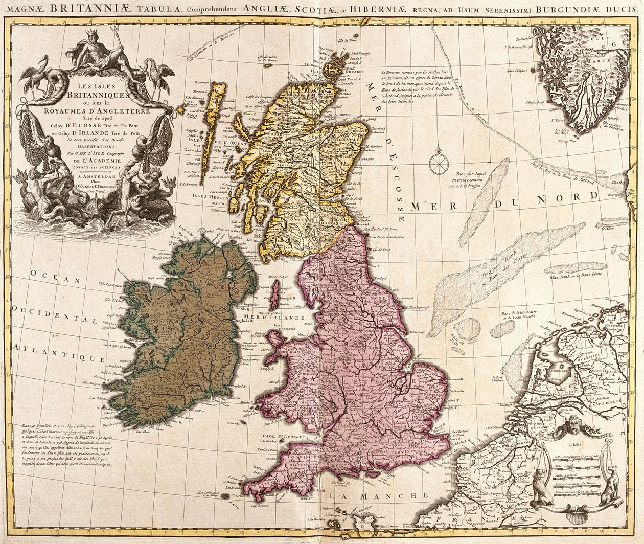 Mapa de las Islas Británicas, Reinos de Inglaterra, Escocia e Irlanda (grabado) de Guillaume Delisle
