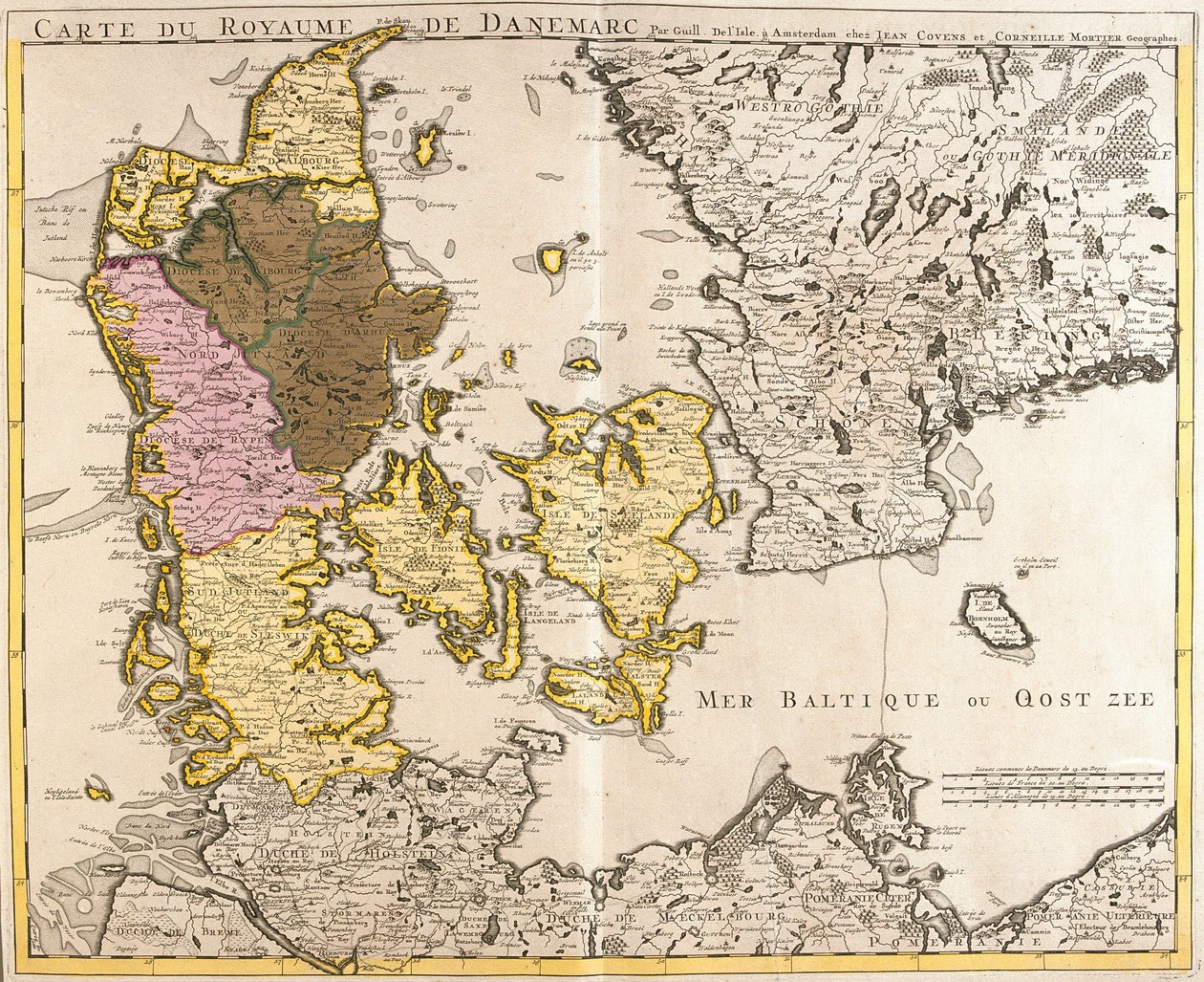 Mapa del Reino de Dinamarca (grabado) de Guillaume Delisle