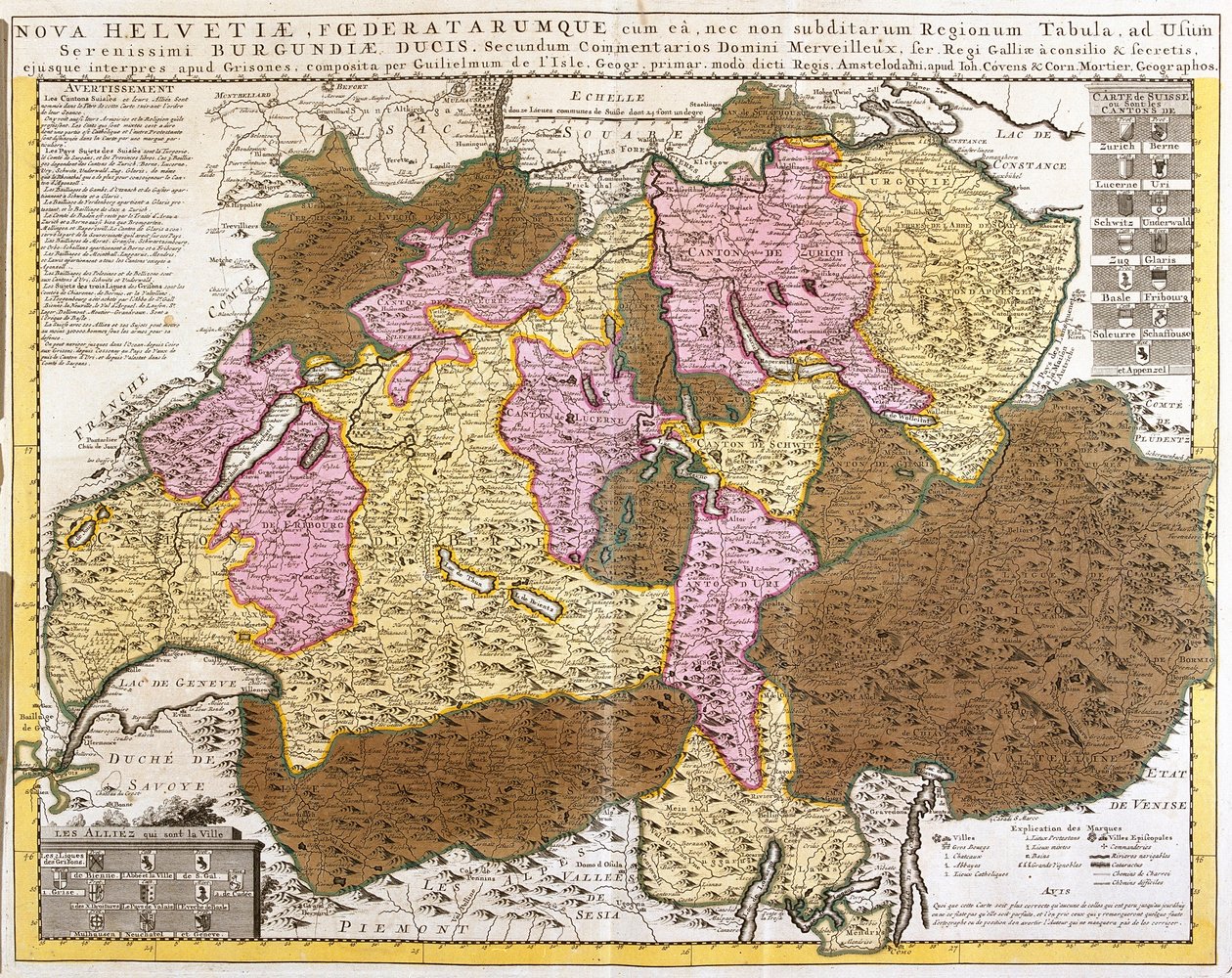 Mapa de la federación suiza de Guillaume Delisle