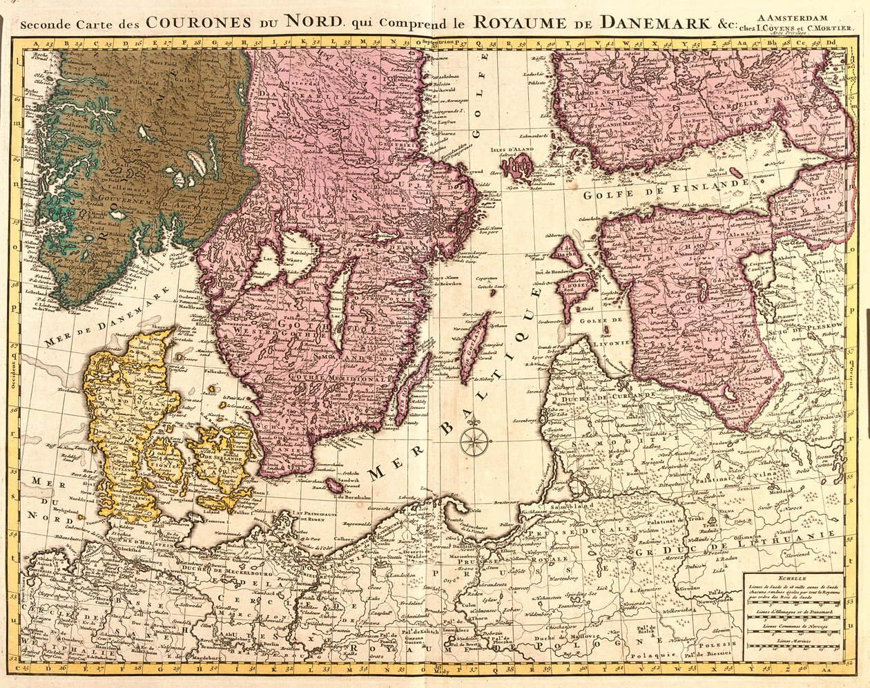 Mapa de los reinos del norte (Dinamarca, Suecia, Noruega y Finlandia) de Guillaume Delisle