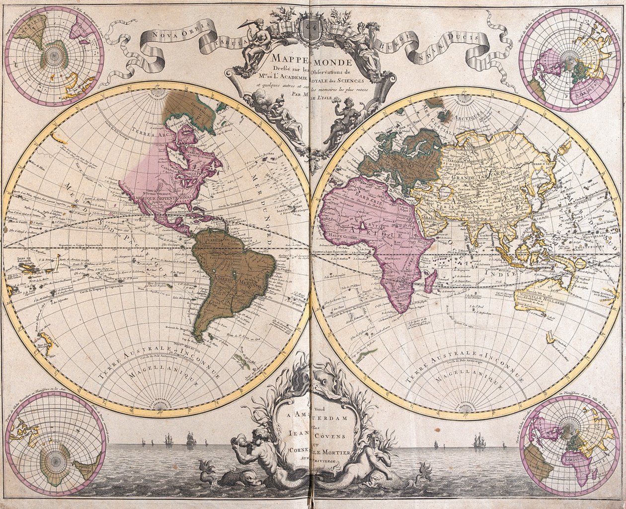 Mapa de los dos hemisferios de Guillaume Delisle