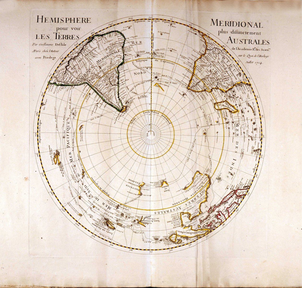 Vista del polo sur (Antártico). Atlas de Guillaume Delisle (1675-1726), geógrafo de Guillaume Delisle