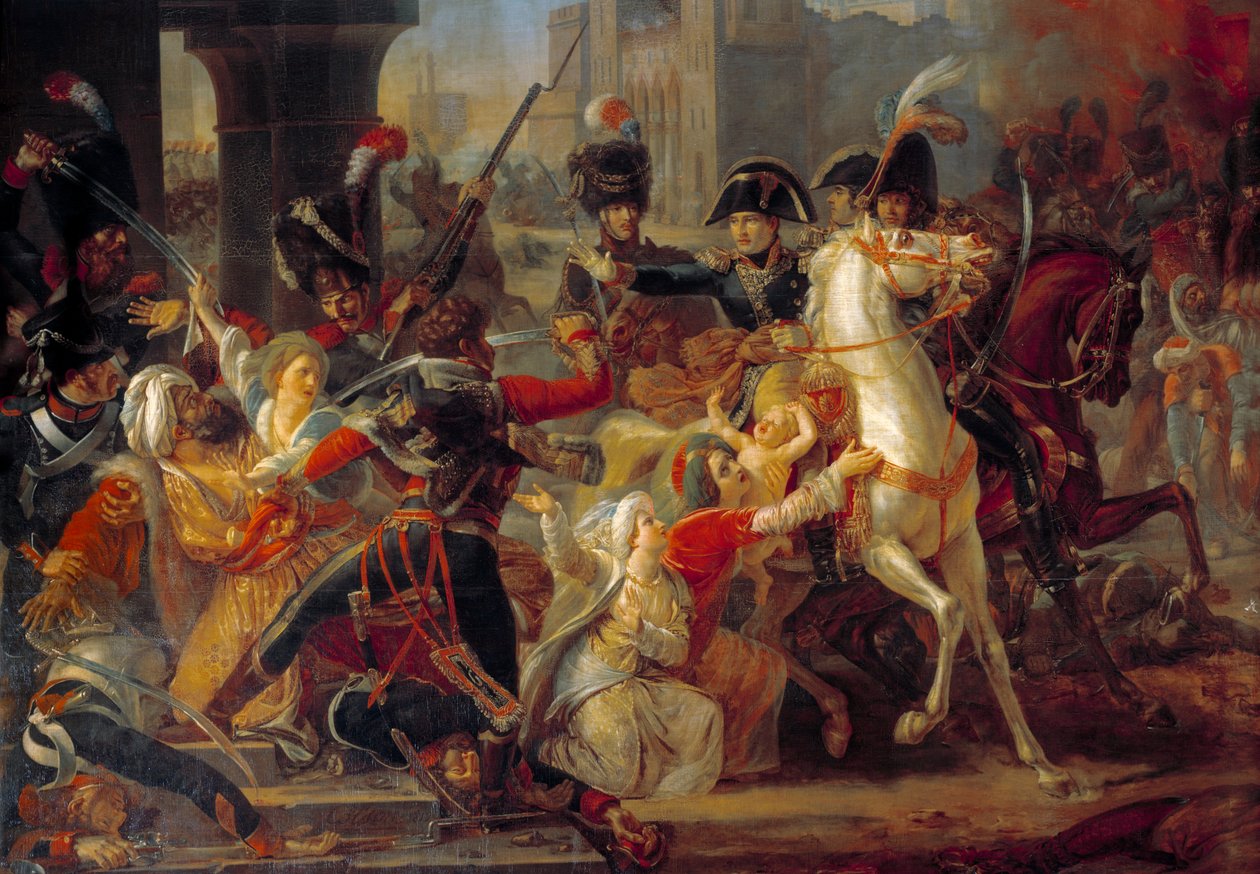 Campaña (Expedición) de Egipto (1798-1801): "Clemencia del general Bonaparte hacia una familia árabe cuando el ejército francés entró en Alejandría el 3 de julio de Guillaume Francois Colson